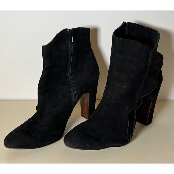 No. 704 Black Booties Pansy Suede Ruffle Ankle Boots Booties Size 39.5/ US 9 - Picture 2 of 9